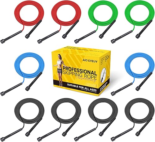 Paquete de 10 cuerdas de saltar ajustables para fitness y ejercicio, cuerda de saltar de PVC para hombres, mujeres y niños, sin enredos para