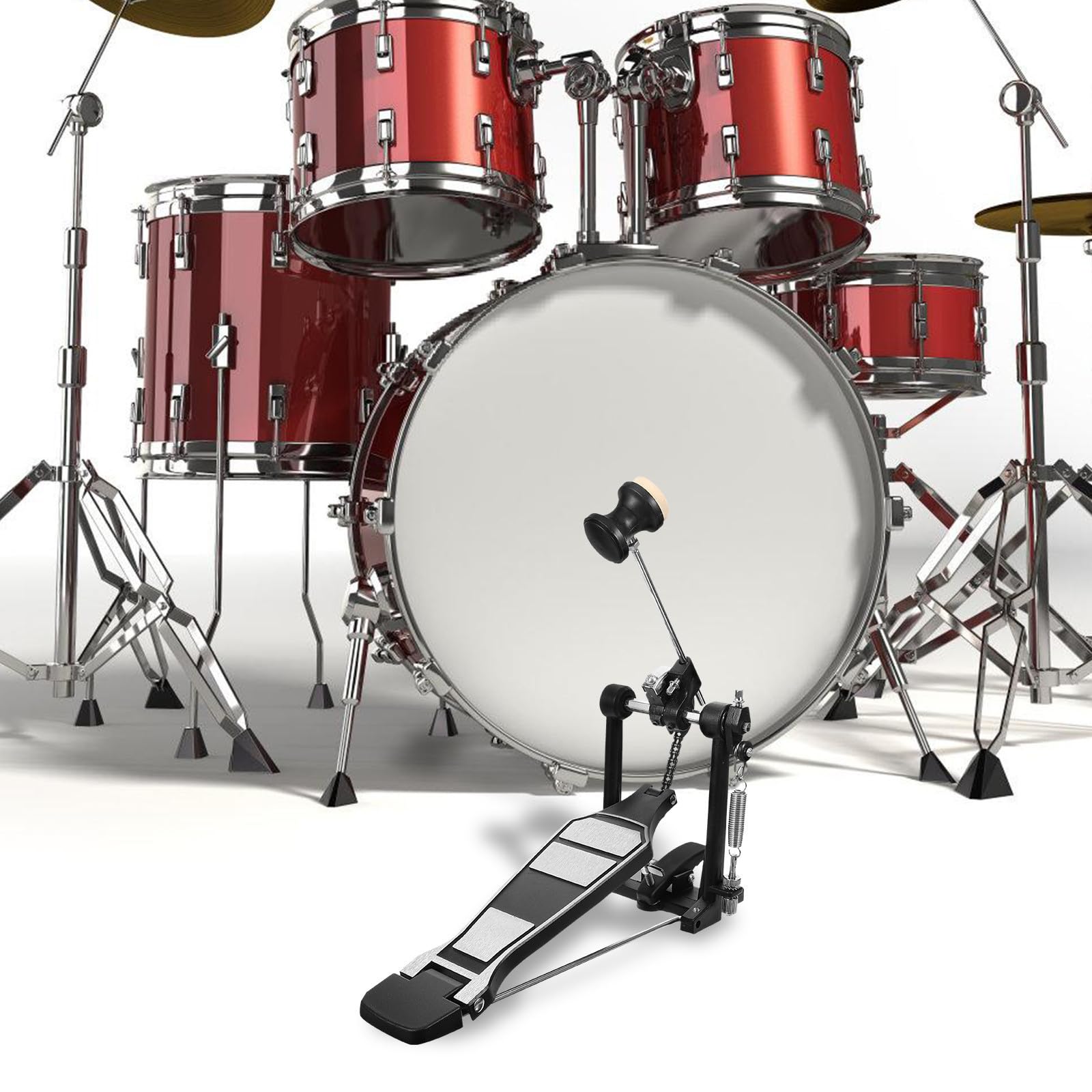 VOSAREA Pedal de Batería Simple de Aleación de Aluminio Tensión de Resorte Ajustable y Base Ancha, Accesorio para Bombo Adecuado para Práctica y Batería Jazz