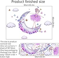 Vista 5 de Preciosas calcomanías de pared de mariposa de niña de luna morada y nubes, calcomanías de pared de arte de sacinora Art removibles para guardería