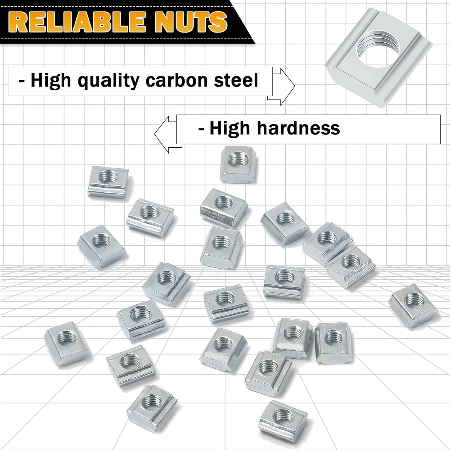 KOOTANS 100pcs 2020 Series M5 Sliding T Nuts Metric M5 Thread Slide in T-Nut for 20x20 Standard 6mm T-Slot Aluminum Extrusion Profile