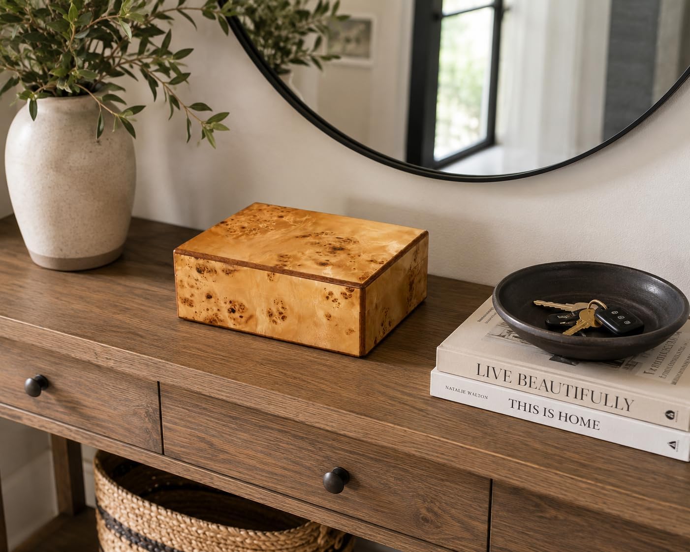 Cruiser's Caché Burl Wood Suede-Lined Decorative 8" Box
