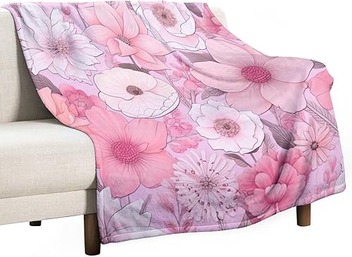 Miniatura 36 de Manta moderna de color rosa pastel y flores, manta retro de flores para cama, manta de 60 x 80 pulgadas, súper suave y acogedora para sofá,