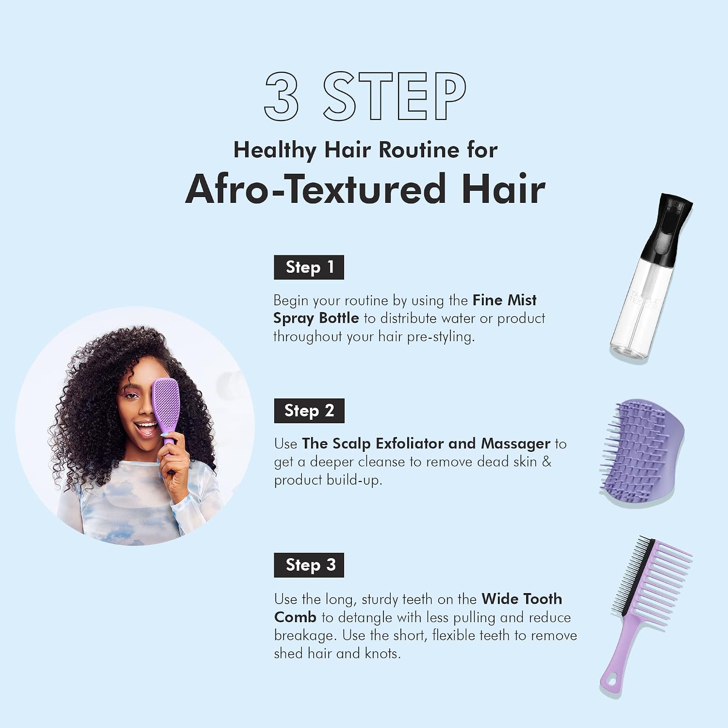 Tangle Teezer | The Wide Tooth Comb for Curly Hair | Double Sided Wide Tooth Detangling Comb for 3c to 4c Hair | Lilac