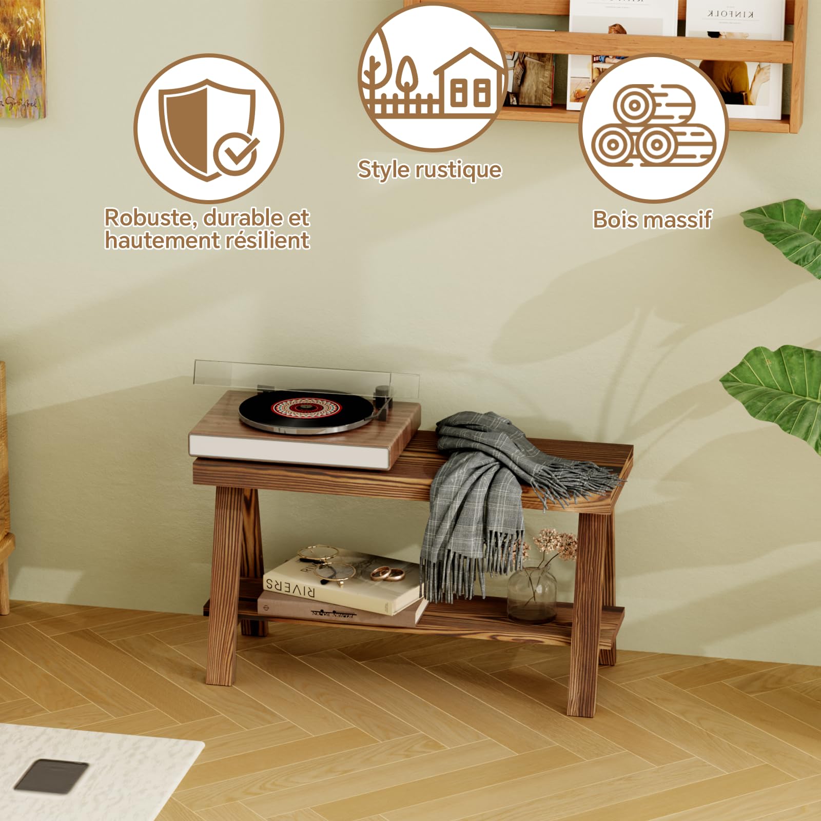 Banc en Bois de 76CM, Banc en Bois Rustique, bancs à Chaussures d'entrée, bancs de Salle à Manger,étagère à Chaussures d'entrée d'entrée, Convient pour l'entrée, la Salle à Manger
