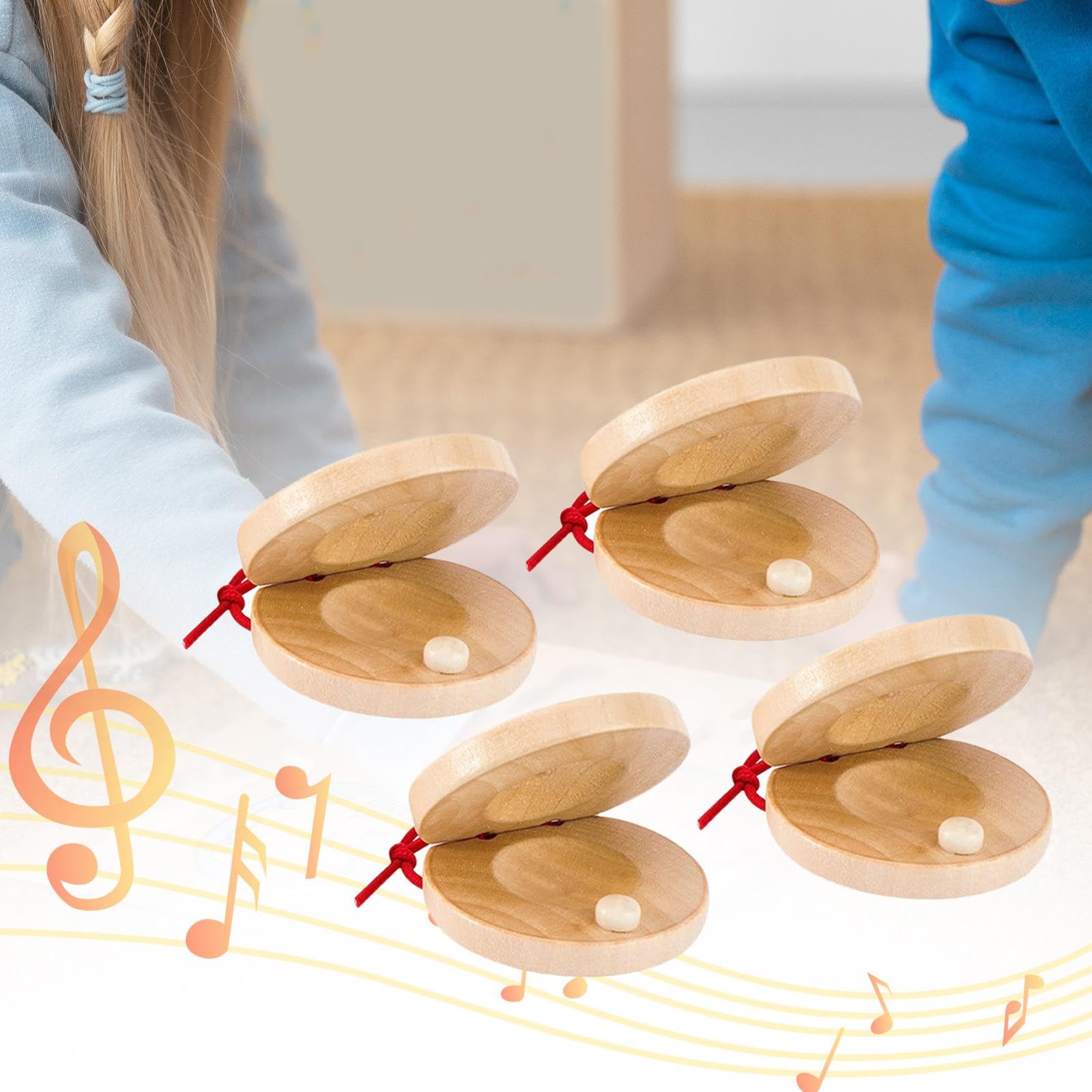 Lot De 4 Castagnettes En Bois – Cliquets Créateurs De Bruit, Percussion Manuelle Pour Fêtes Et Jeux