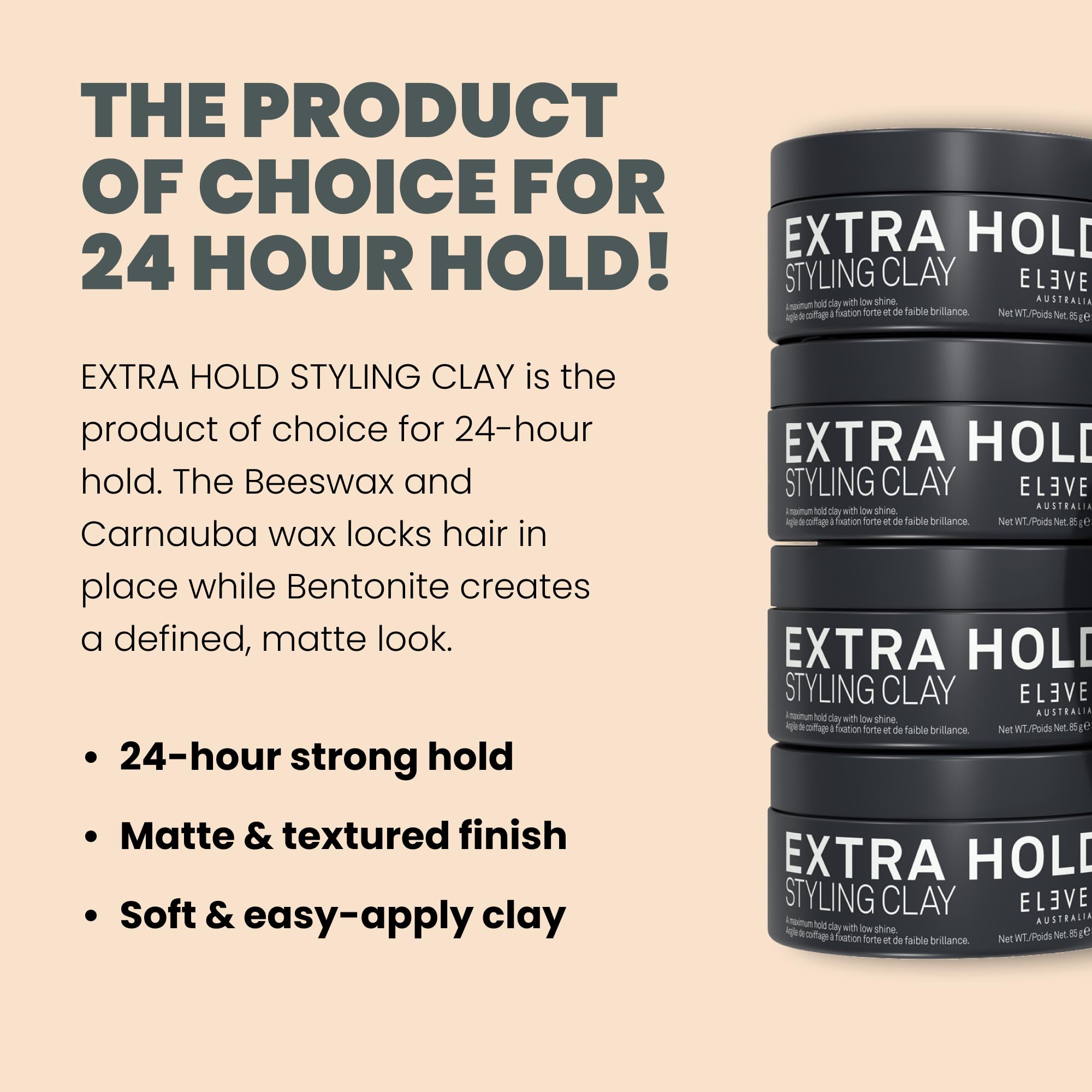ELEVEN AUSTRALIA Extra Hold Styling Clay | Das ideale Produkt für einen 24-Stunden-Halt. Am besten geeignet für kurzes Haar - 85g