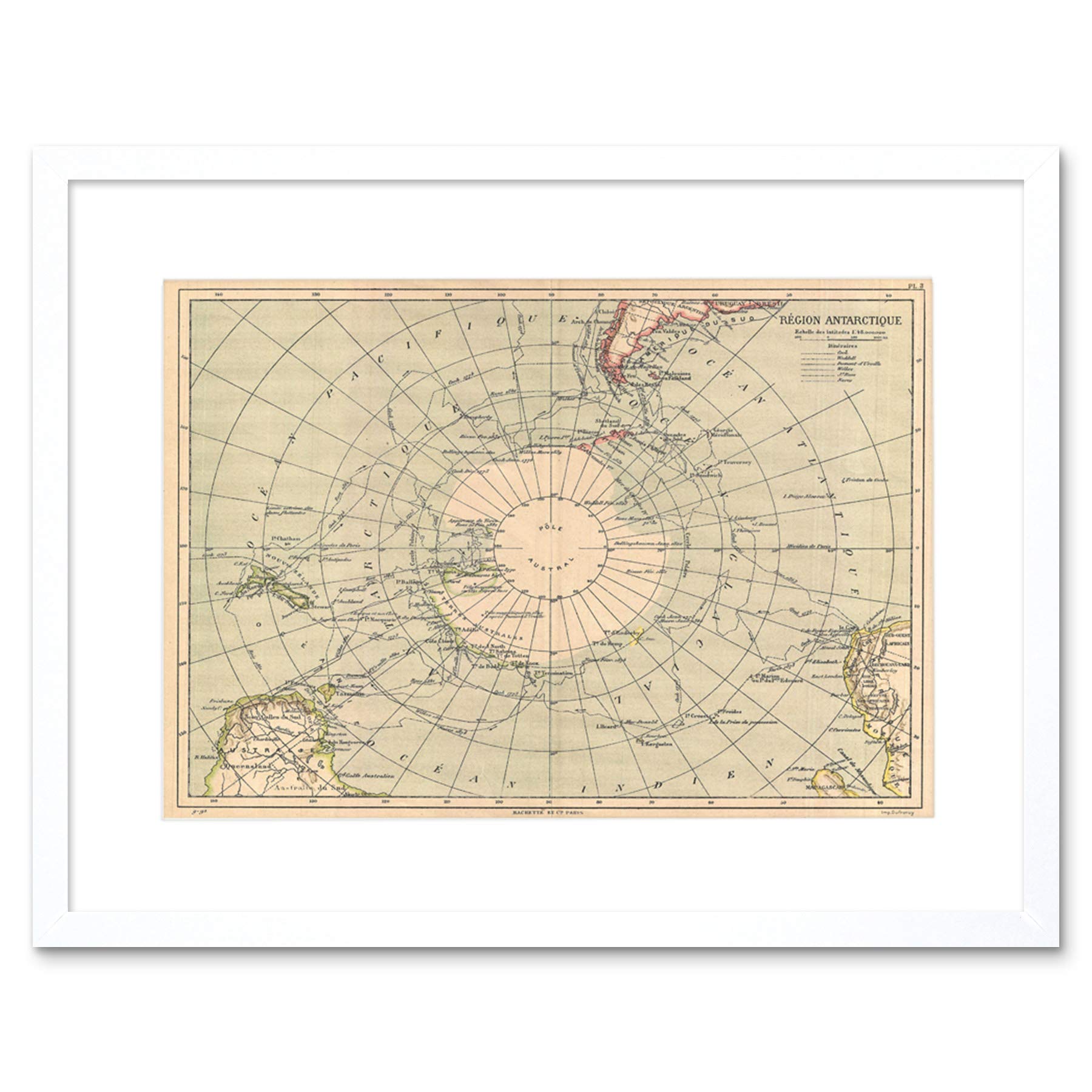 Wee Blue Coo Map Illustrated Antique Hachette Antarctica Framed Wall Art Print