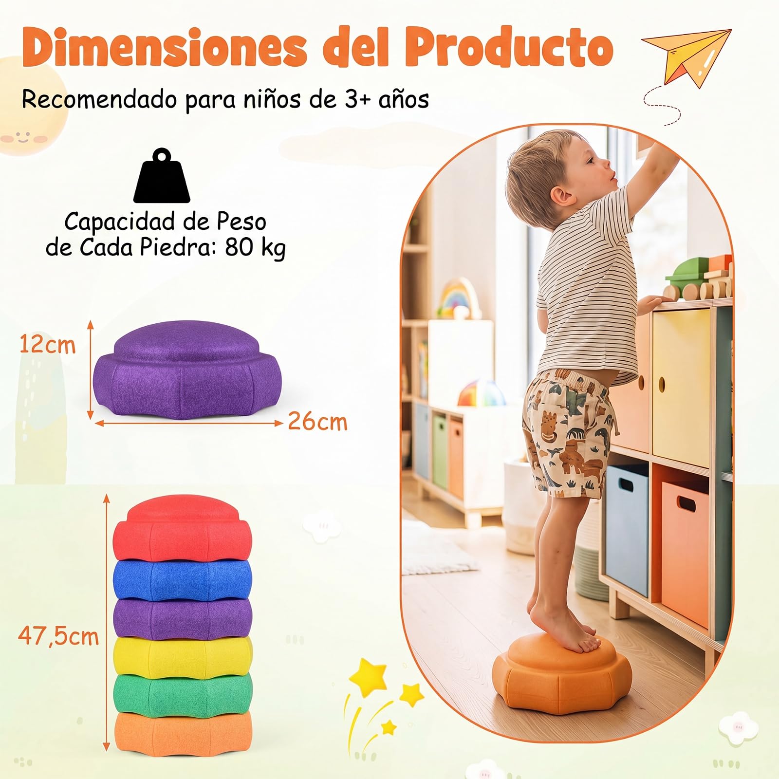 COSTWAY 6 Piedras de Equilibrio para Niños, Juguetes Sensoriales Apilables | que Fomenta el Equilibrio, Motricidad, Coordinación, Juego de Psicomotricidad Infantil para Interior y Exterior