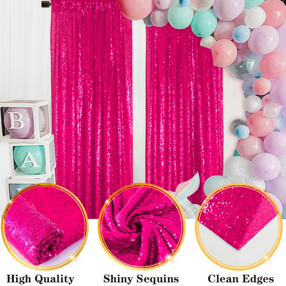 Telon Fondo Brillante Cortina Lentejuelas Rosa Fucsia - 2x8 Pies, Fondo  Brillante Para Fiestas Cortinas De Puerta Con Persianas, image size:1124x1124