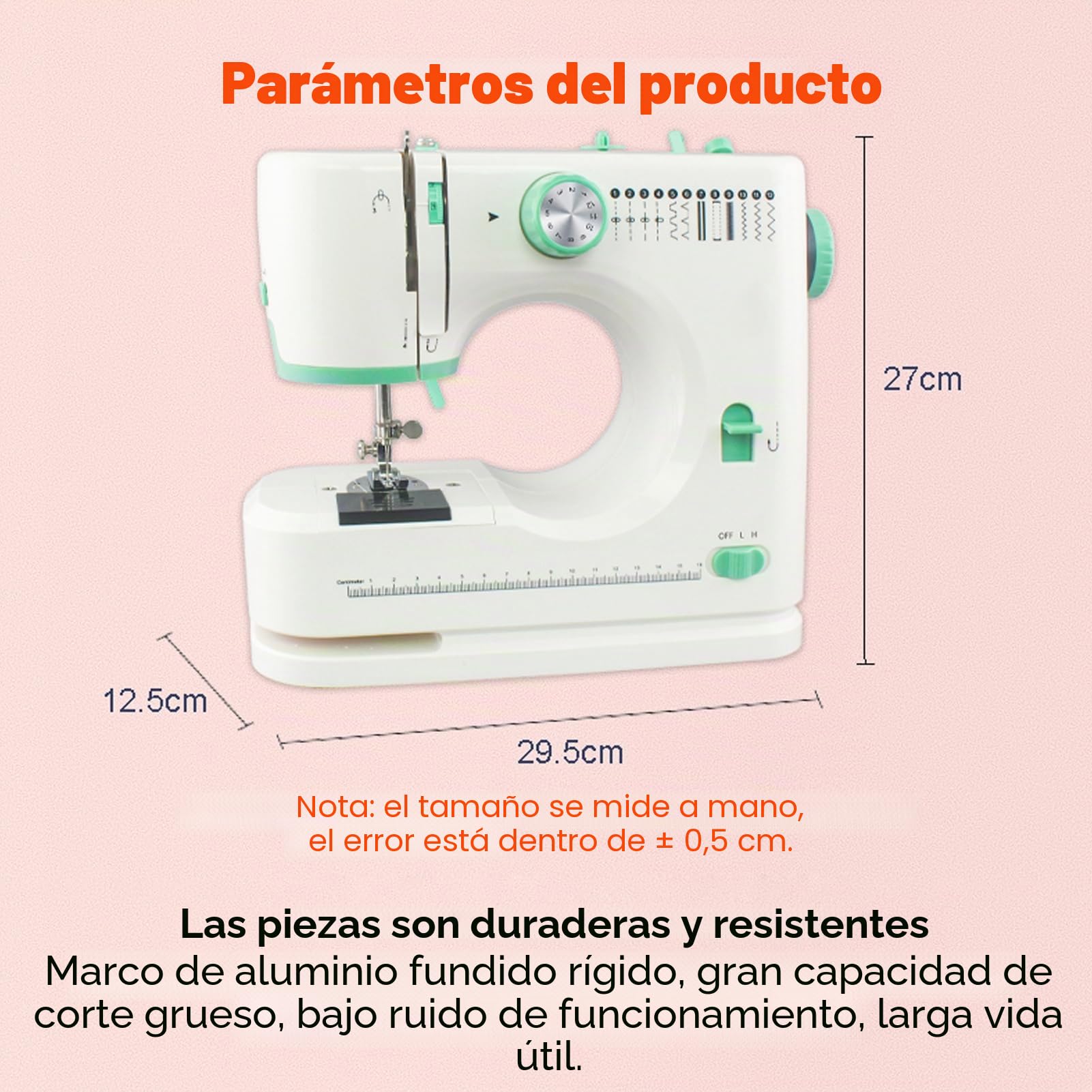 FLSM-520 Máquina de Coser Portatil Electrica con 12 patrones de puntada, Máquinas de Coser para Principiantes, Regalo para el día de la Madre (Máquina de Coser+Accesorios de Costura)