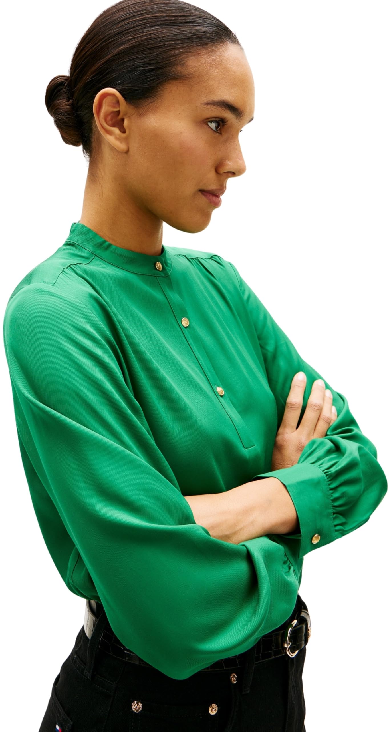 Tommy Hilfiger Bluzka damska VIS Twill V-NK WW0WW48178 L/S bluzki, zielona (nouveau green), 38, Zielony (Nouveau Green), 64