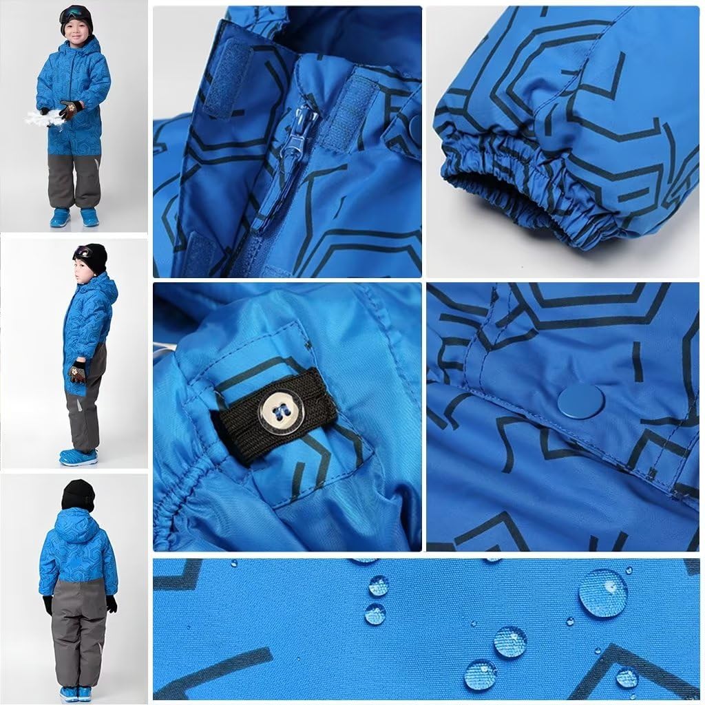 linboo Combinaison de Ski pour Enfant Fille Garçon Combinaison de Neige à Capuche Imperméables Coupe-Vent Vêtements de Ski avec Bandes Réfléchissantes