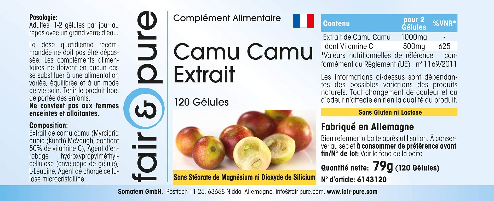 Fair & Pure Camu Camu Extrakt, 120 Kapseln, natürliches Vitamin C, hochdosiert, Nahrungsergänzungsmittel vegan ohne Magnesiumstearat, in Deutschland hergestellt (Packung mit 2)