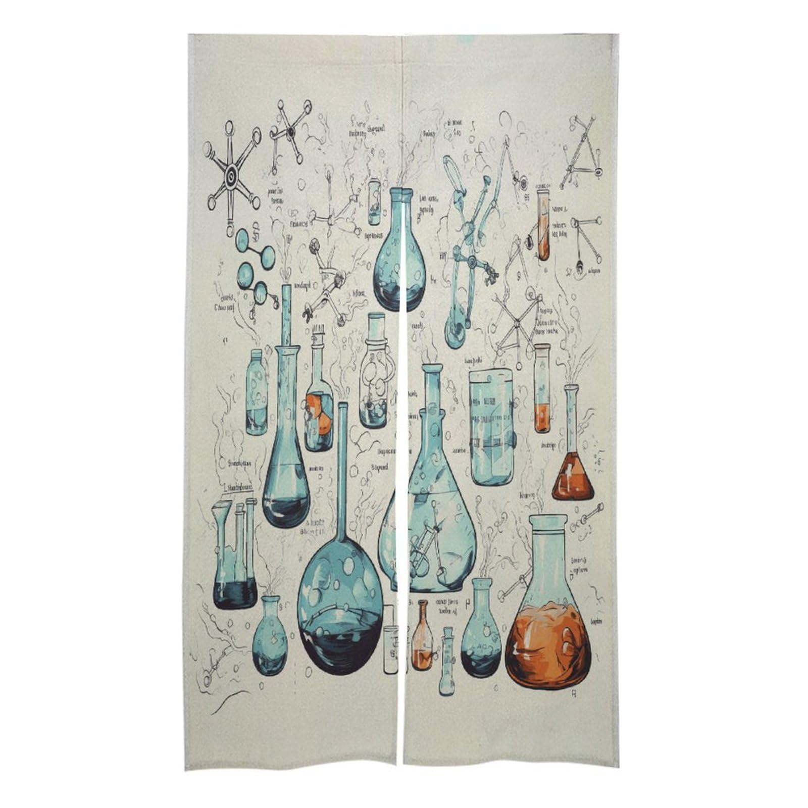 VstaDank Chemistry Print Noren Doorway Curtain Printed Window Treatment Door Tapestry Chinese Traditional Doorway Curtain Long Type Door Tapestry for Home Decoration