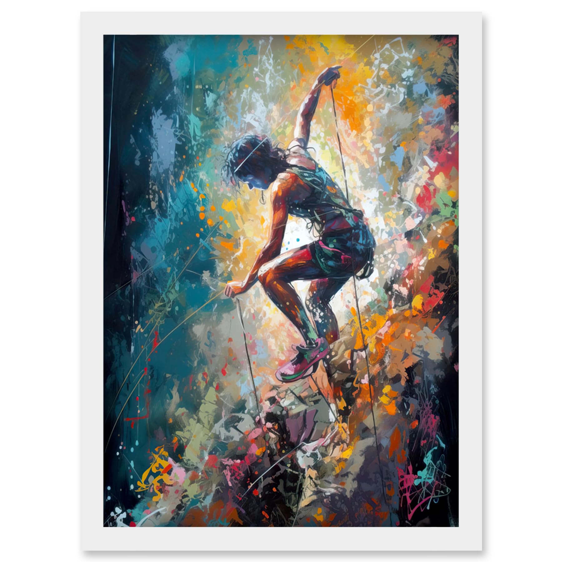 Artery8 Rock Climber Multicoloured Mountain Cliff Descent Artwork Framed Wall Art Print A4