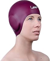 Vista 9 de Gorras de natación 3D – Gorra de natación con protección para los oídos para mujeres y hombres – Silicona, impermeable – Se adapta a cabello largo