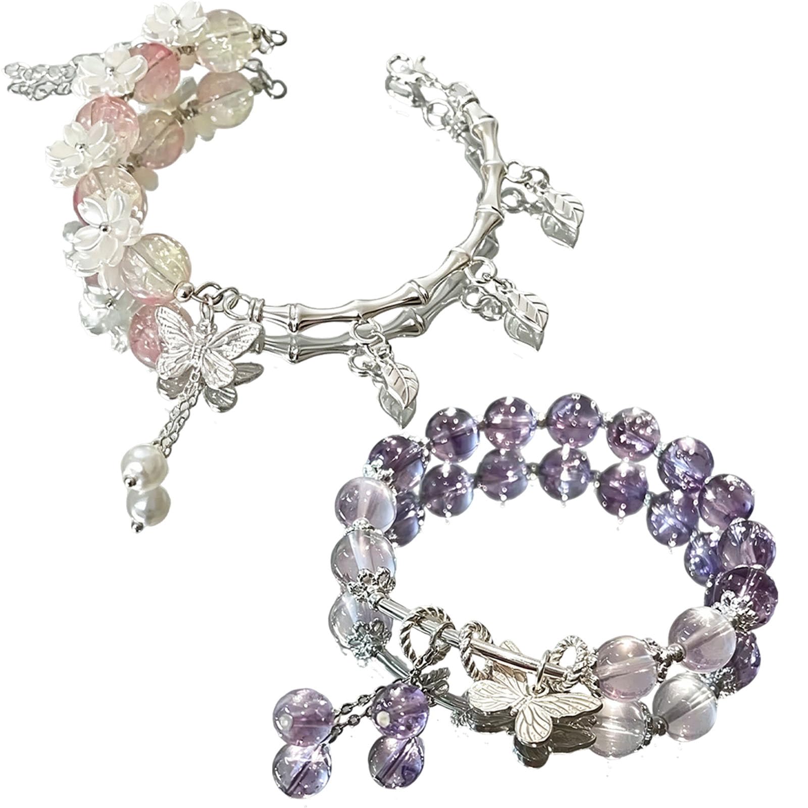 YFXXEEA 2Pcs Pink Crystal Fish Tail and Moon Pink and Purple 1 - Image 1