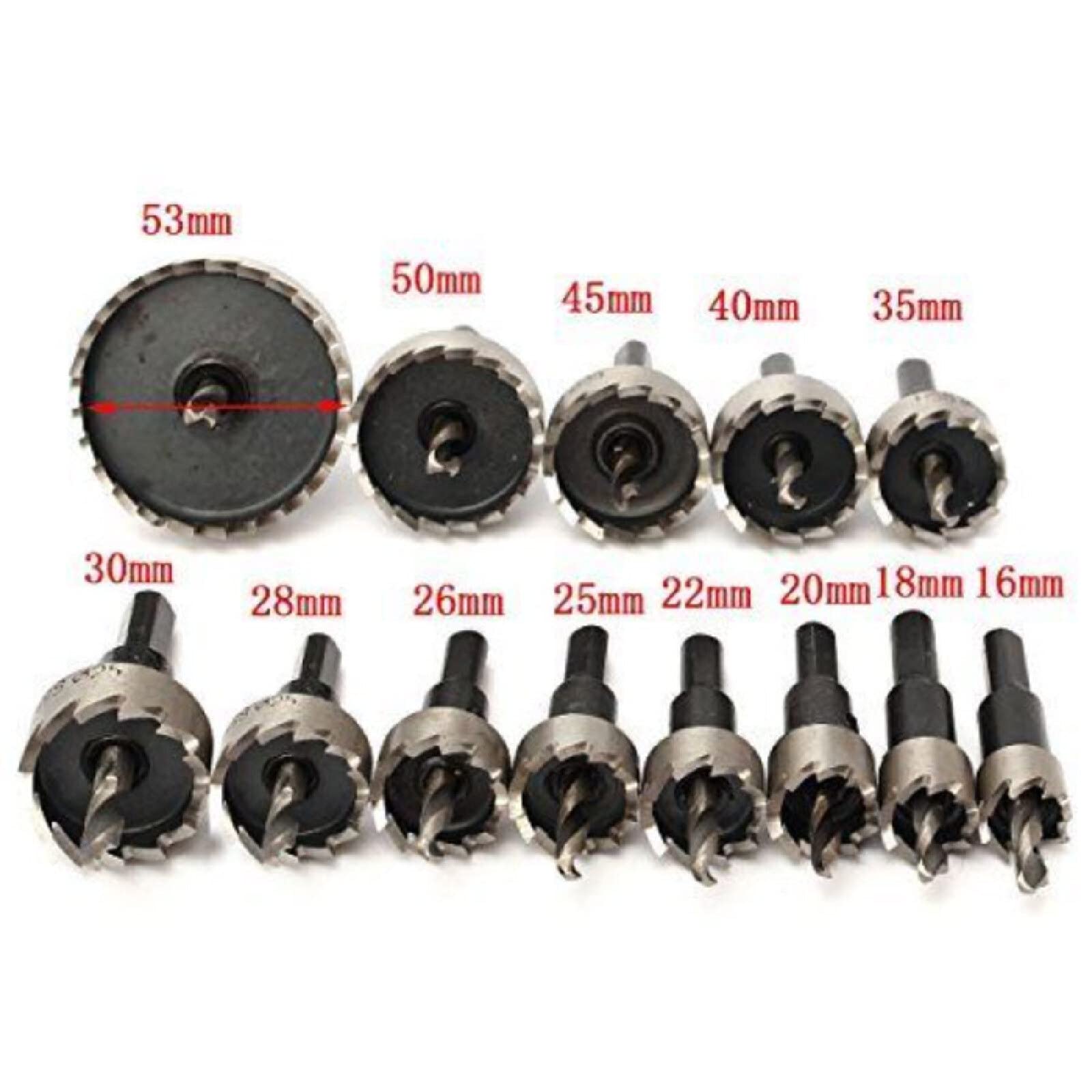 NUSHKI Juego De Brocas HSS Con Punta De Carburo, 13 Uds., Aleación De Metal De Acero Inoxidable, 16-53mm