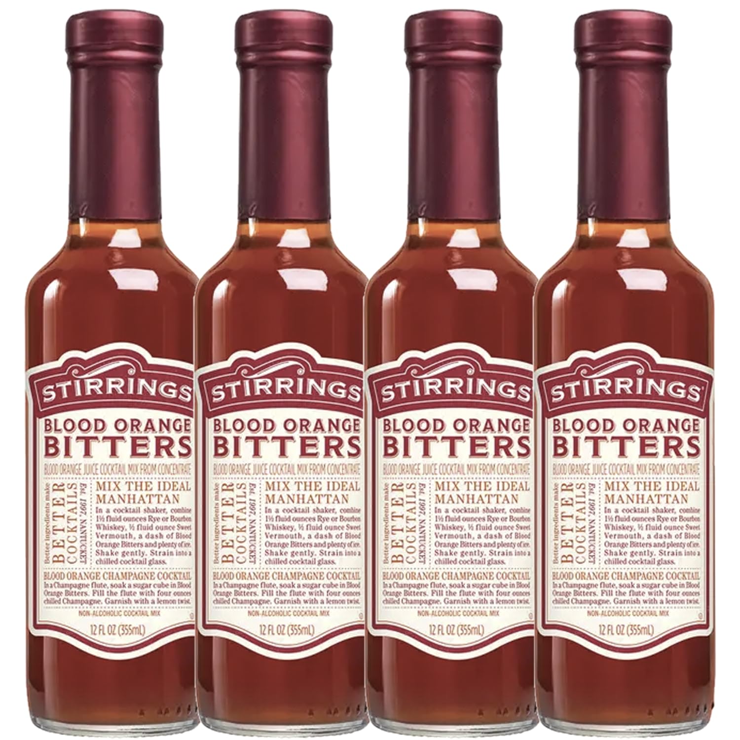 Stirrings 4 Pack Blood Orange Bitters 355ml Bottles - Real Ingredients No Preservatives Low Calories - Drink Mixer