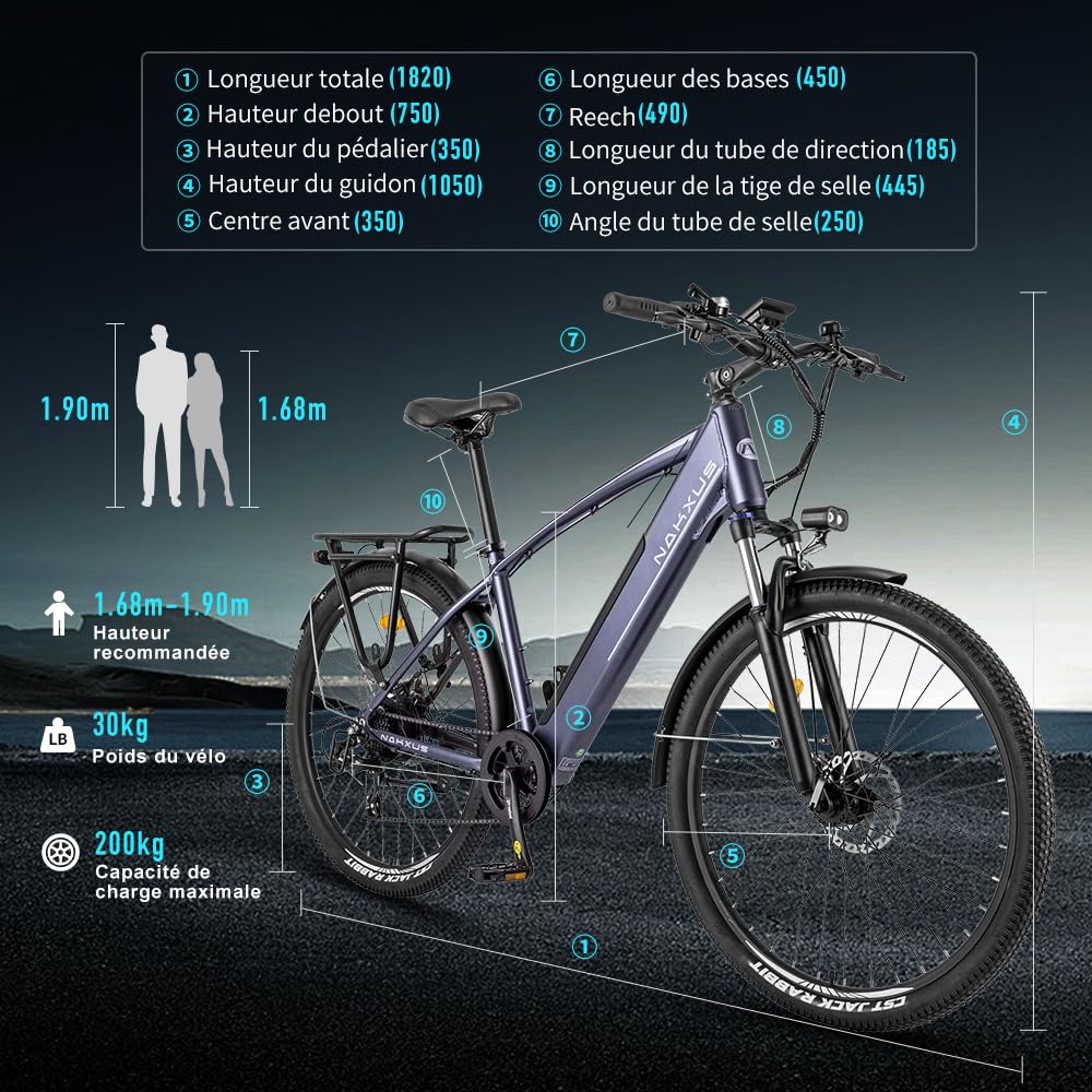 Vélo électrique 27.5" 27M204 E-Bike avec App, vélo de Trekking ou vélo de Ville avec Batterie Lithium 36V 12.5Ah pour Une gramde autonomie allant jusqu'à 100km