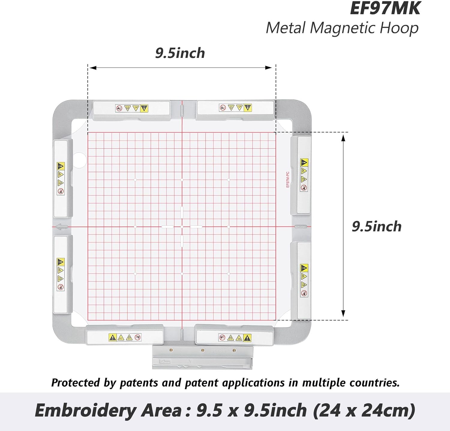 MagnaHoop Magnetic Hoop for Brother Dream Machine XV8500D XV8550D XE1/XE2/XJ1/XJ2 XP1/XP2/XP3, Babylock Destiny Destiny II, Metal Magnet Embroidery Machine Sash Frame (9.5x9.5 EF97MK)