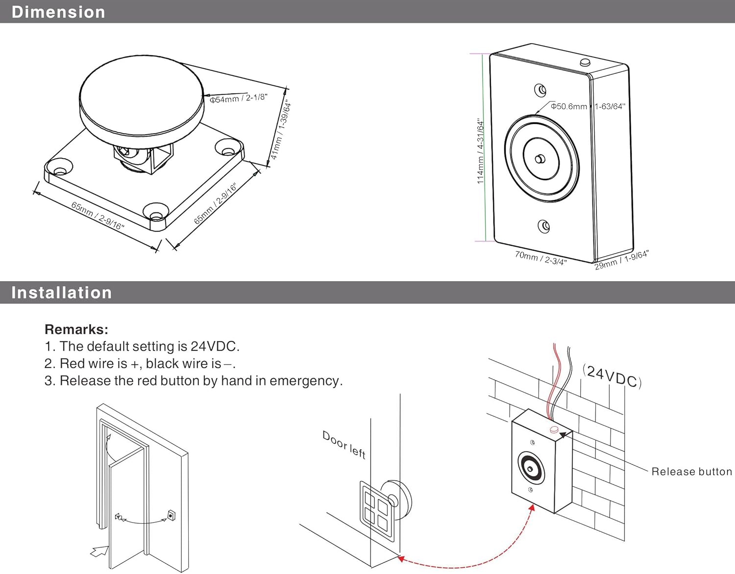 UHPPOTE Emergency Smokeproof Electromagnetic Door Holder - American Type - Flush Wall Mount