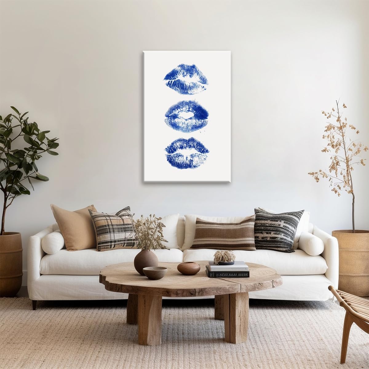 Bule Preppy Kiss wall art Minimalism Cool Girl Decor Cute Blue Aesthetic Print Navy Lips Canvas Art Poster for College Apartment Girly Dorm Bedroom or Bathroom Decor 20x30inch Framed