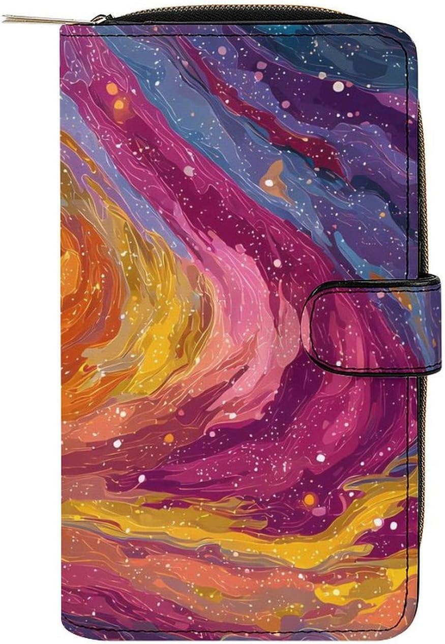 Vibrant Galaxy Swirling Colorful Stars Womens Wallet for Men Slim Purse Clutch Handbag with Card Holder