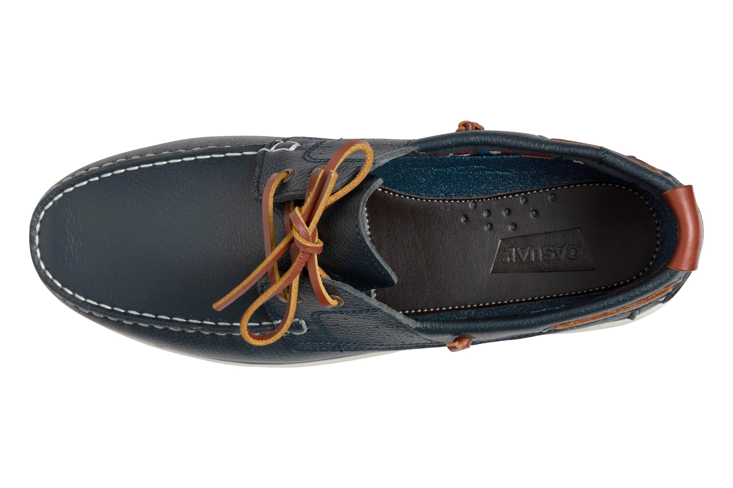 Scarpe da barca da uomo in vera pelle mocassini piatti con lacci in pelle blu scuro e marrone 2 Eye Boat Shoes