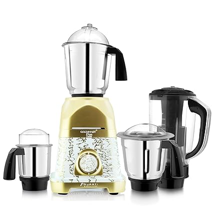 Goldwinner Latest New Model DIAA 750-Watts Mixer Grinder with 3 Stainless Steel Jars and 1 ABS Juicer Jar 4R(Dry Jar, Chutney Jar, Liquid, Juicer Jar) Gold-White