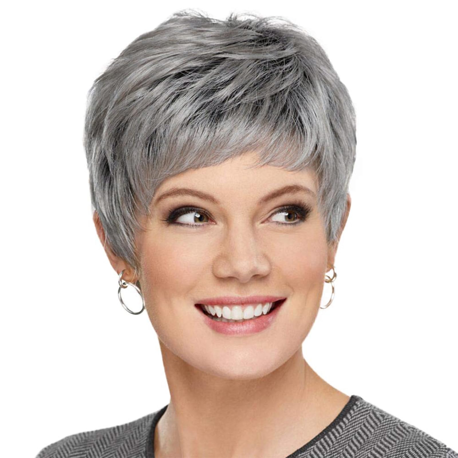 HAIRCUBE Easy Care Perücken Pixie Cut Echthaarperücken für Frauen, schöne kurze graue Perücken für Frauen, natürlich und realistisch