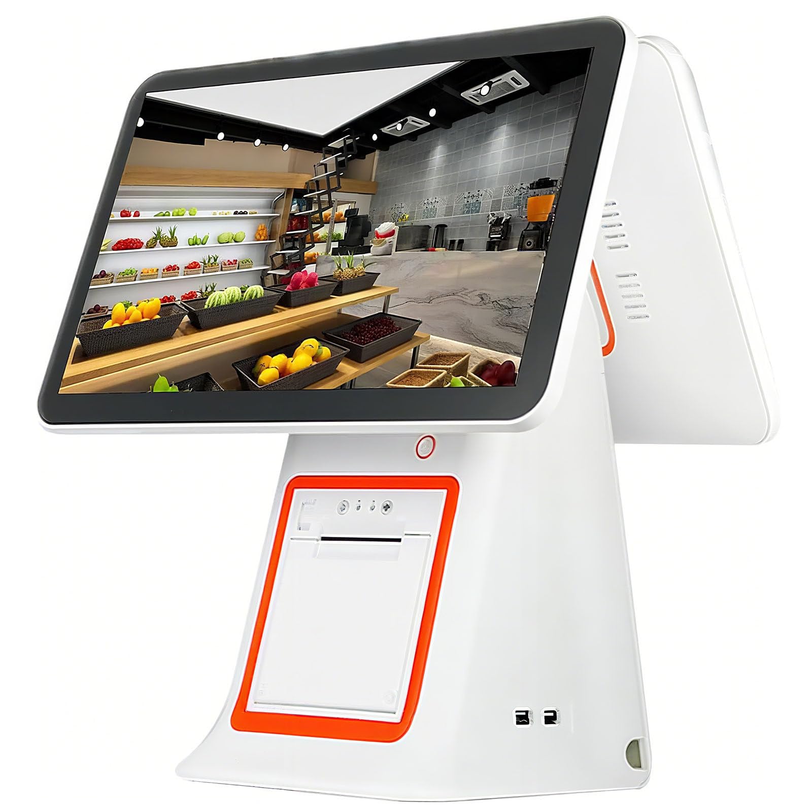 Registratore di cassa touch screen singolo/doppio da 15,6 pollici,sistema POS per piccole imprese,stampante termica da 58 mm integrata,registratore di cassa intelligente all-in-one White-Dualscreen