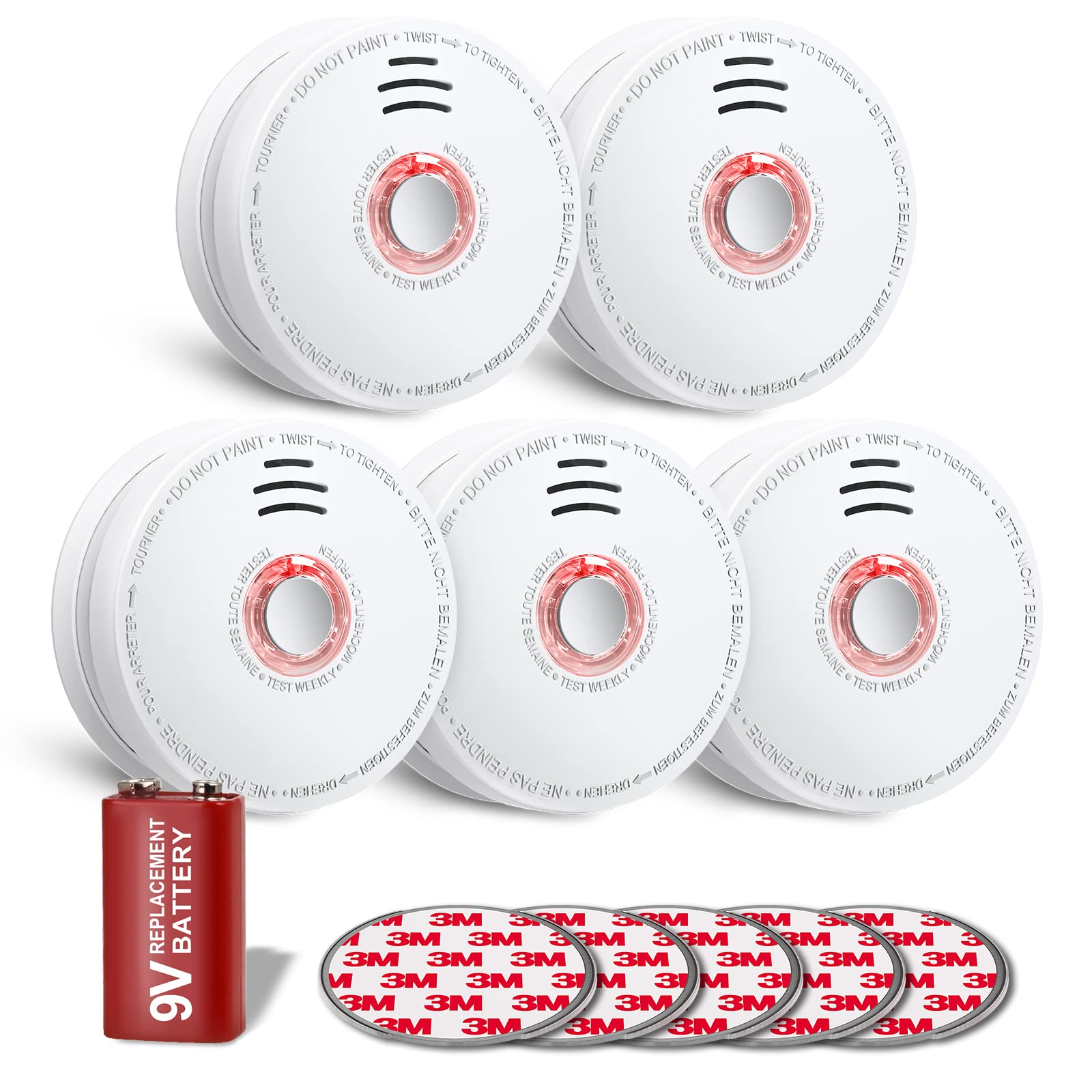 SITERWELL Smoke Detector Fire Alarm with Magnetic Fastening Kit and Built-in Battery, Fire Safety with Photoelectric Technology for Home Bedroom and Babyroom, UL Listed, GS528A, 5 Packs