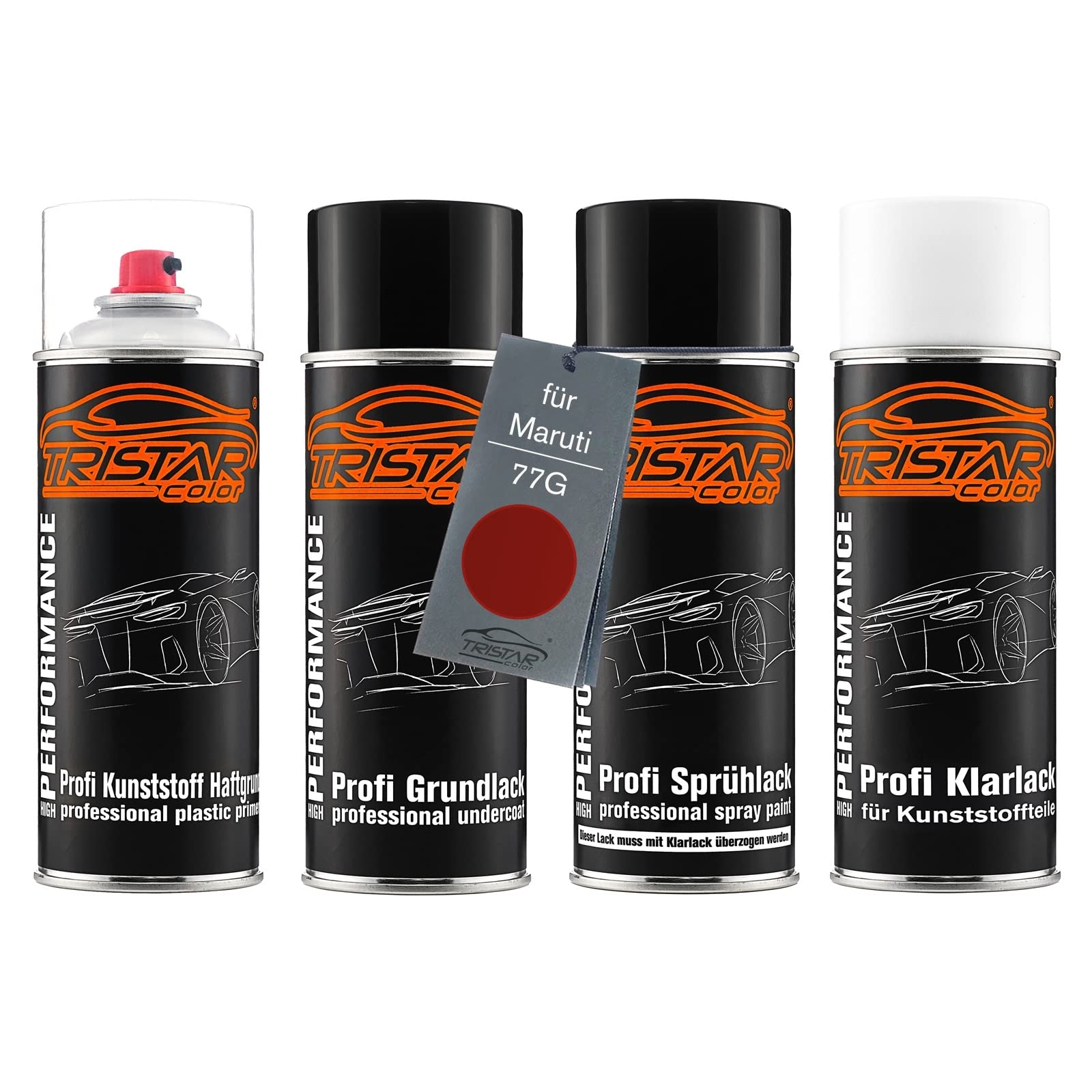TRISTARcolor Zestaw w sprayu Lakier samochodowy do tworzywa sztucznego dla Maruti 77G Passion Red Perl podkladu przyczepnego lakieru bazowego lakieru bezbarwnego z miekkim dodatkiem