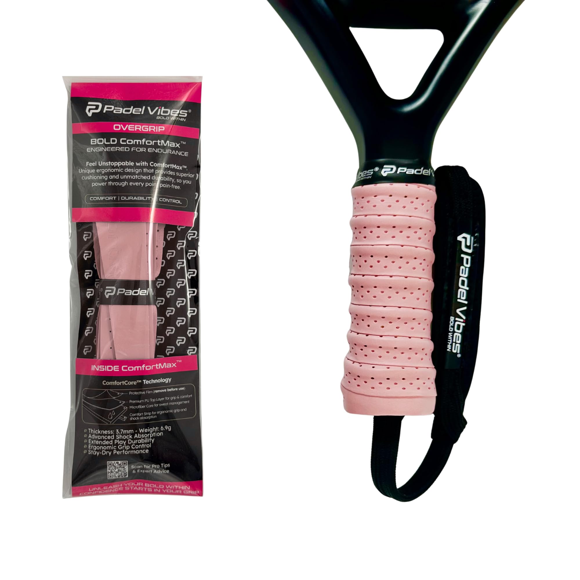 BOLD ComfortMax™ Overgrip | Overgrip perforato ed ergonomico per padel, tennis, badminton, squash, racketball, assorbe il sudore, antiscivolo, durevole