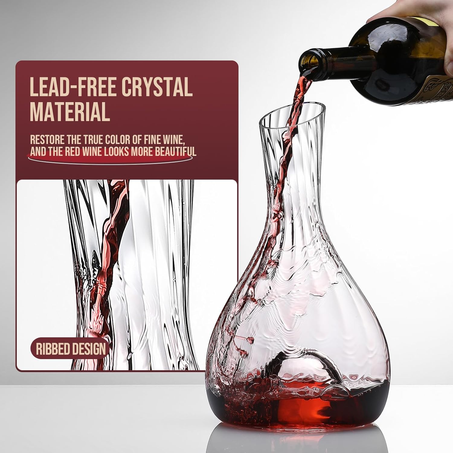 Wine Decanter, 1900ml /64.2oz Red Wine Decanter, Hand Blown Lead-Free Crystal Wine Carafe, Decanter for White and Red Wine, Elegant Design Easy Pour, Wine Gifts and Wine Accessories (801)
