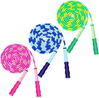 VOISEN 3-Pack Adjustable Soft Beaded Jump Ropes for Kids & Adults - Tangle-Free, Lightweight Skipping Ropes for Fitness & Weight Loss