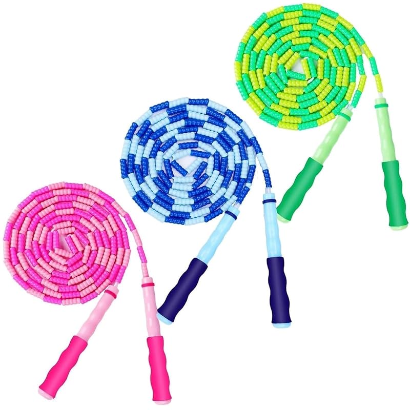 GRAWUN Jump Rope For Kids, Soft Beaded Jump Rope, Adjustable Length Tangle-Free Segmented Soft Beaded Skipping Rope,for Women, Men and Kids Keeping Fit, Workout and Weight Loss 3 Pack