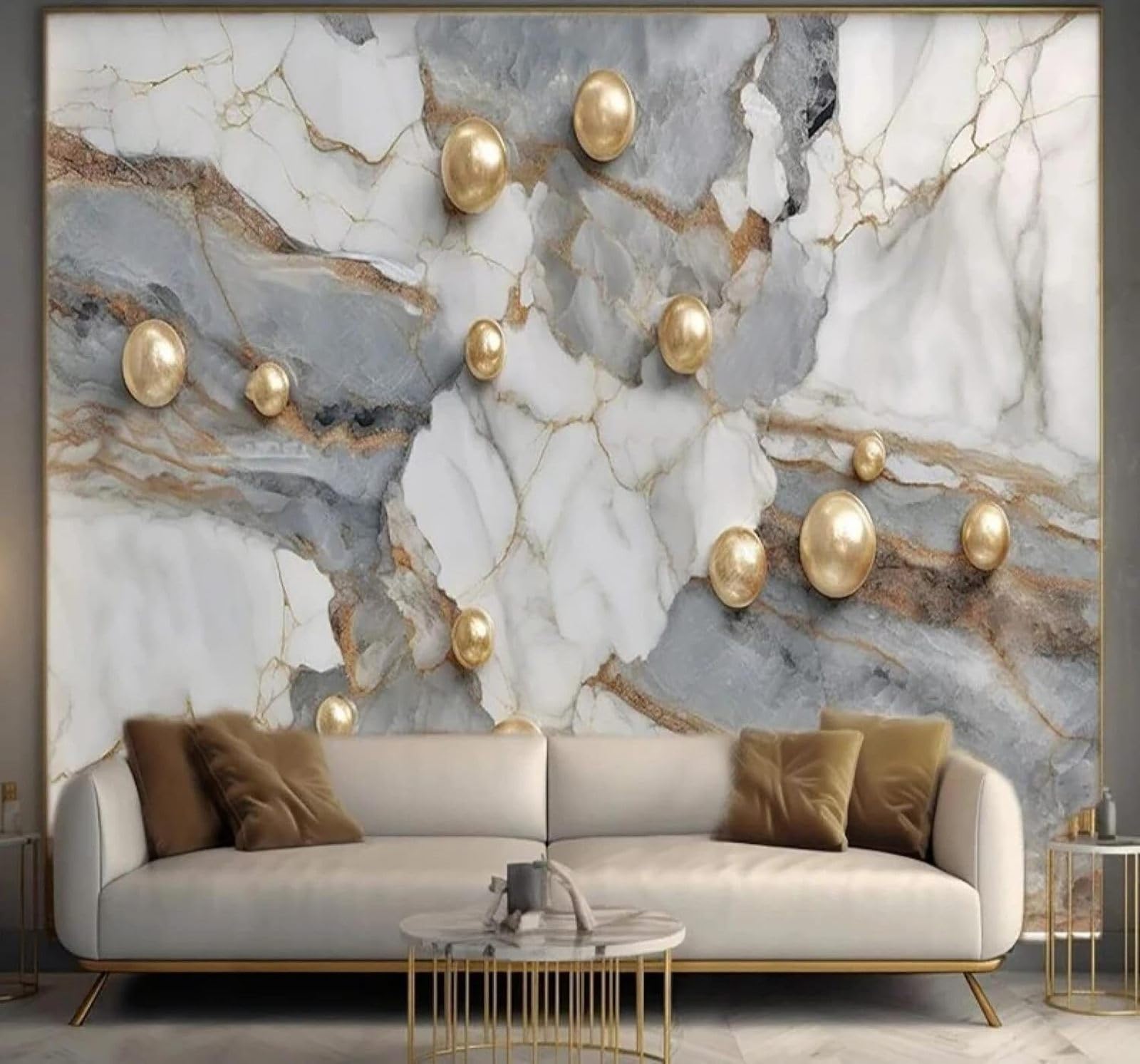 XLMING Abstract Ink Wash Gold Pearl Faux Marble 3D Wallpaper Luxury Silk Study Dining Feature Sofa Grey Bedroom Living Room Tv Decorative Wall-250cm×170cm