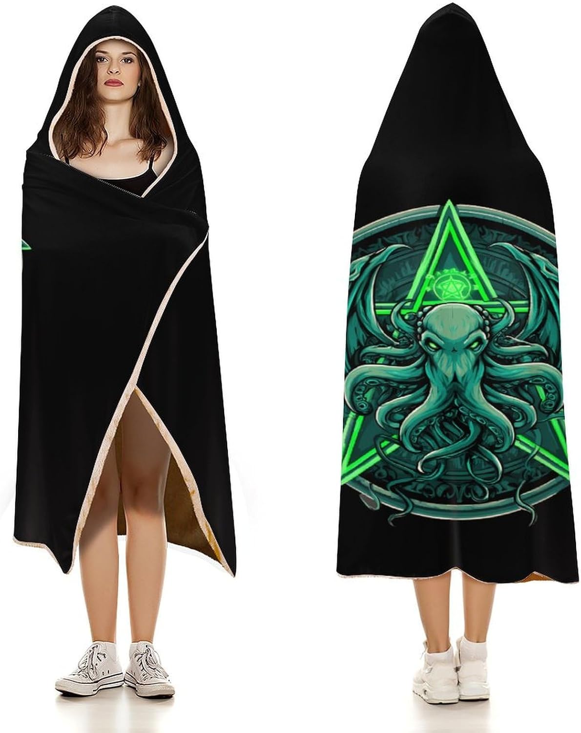 Magic Cthulhues Sea Monster Wearable Blanket Oversized Throw Cape | Cozy Hooded Blanket Gifts for Women Men