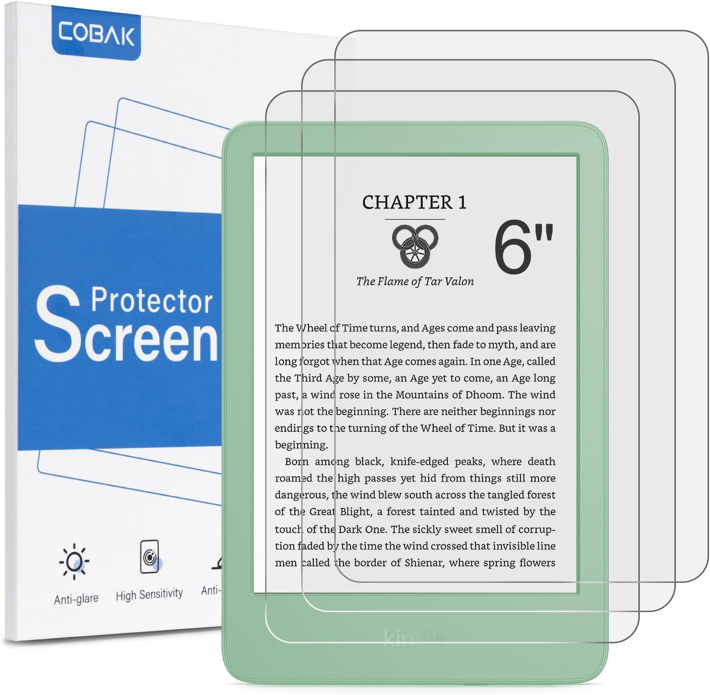 CoBak 3 Pack Anti-Glare Matte Screen Protector for 6″ Kindle 2024 and 2022 (11 Generation) Kobo Nia, and PocketBook – High Clarity, Fingerprint Resistance, Anti-Bubble PET Film