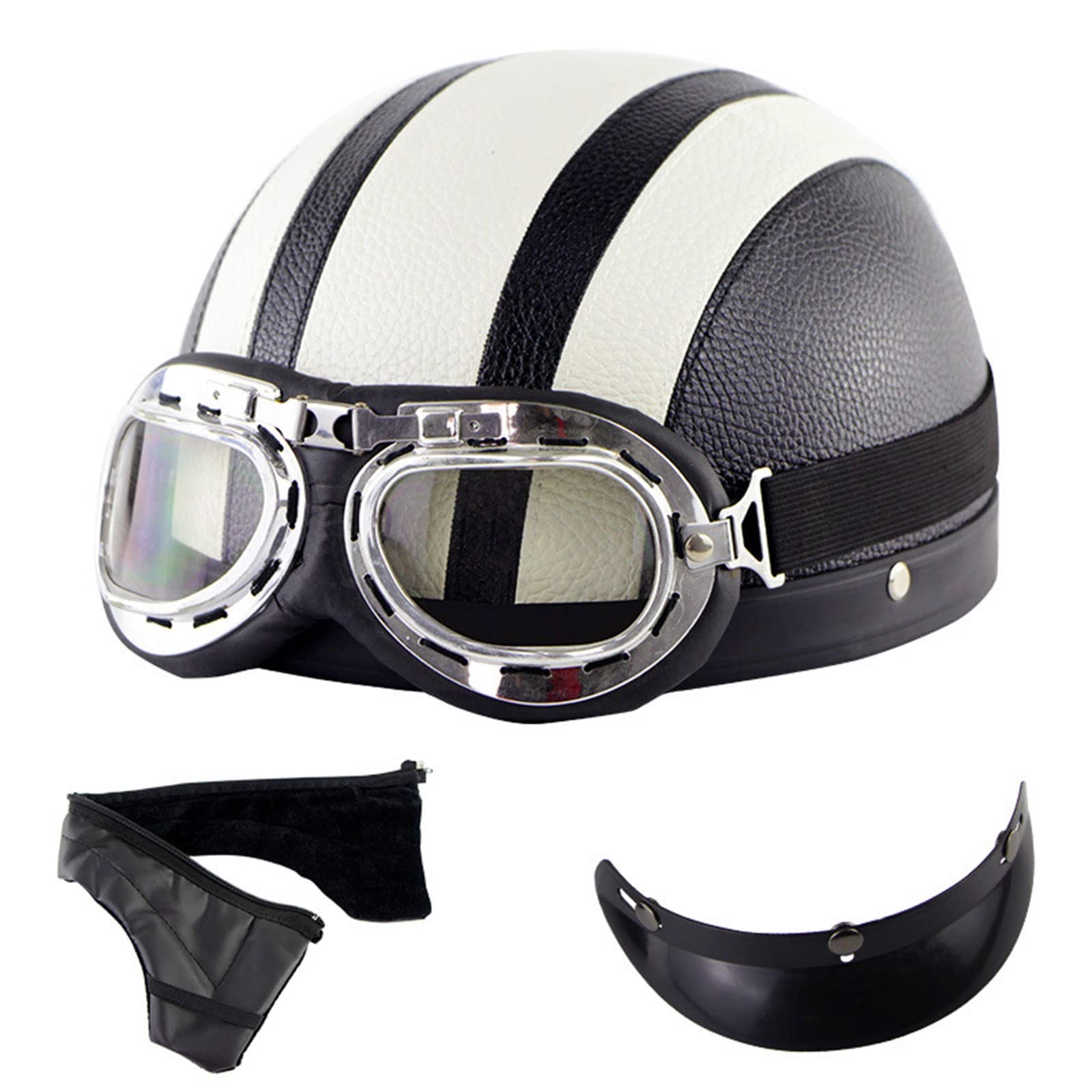 Vintage open helm, motorhelm volwassen halfgezicht helm met hoed rand en bril, nieuwigheid motorfiets jet helm voor motor cruiser chopper bromfiets scooter, DOT goedgekeurd (Color : A