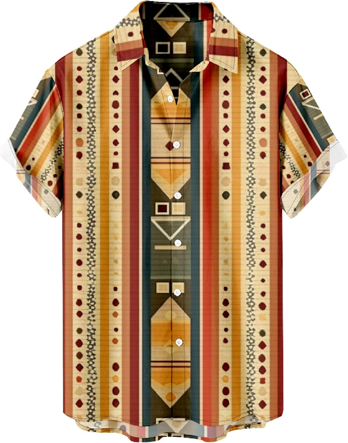 Men's Vintage Print Bowling Short Sleeve Button Down Casual Summer Cuban Beach Shirts Regular Fit Retro Hawaiian Blouse