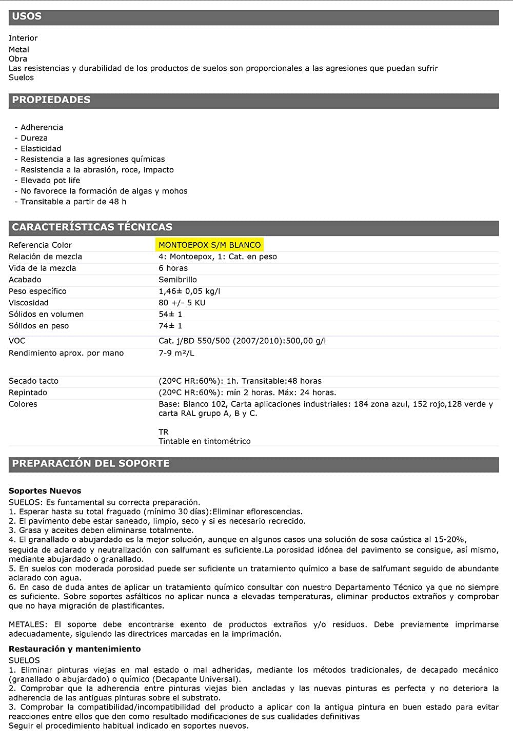 Pintura al Disolvente Epoxi de Dos Componentes para Suelos. Montoepox S/M + Catalizador (20kg (16+4), Blanco 102)
