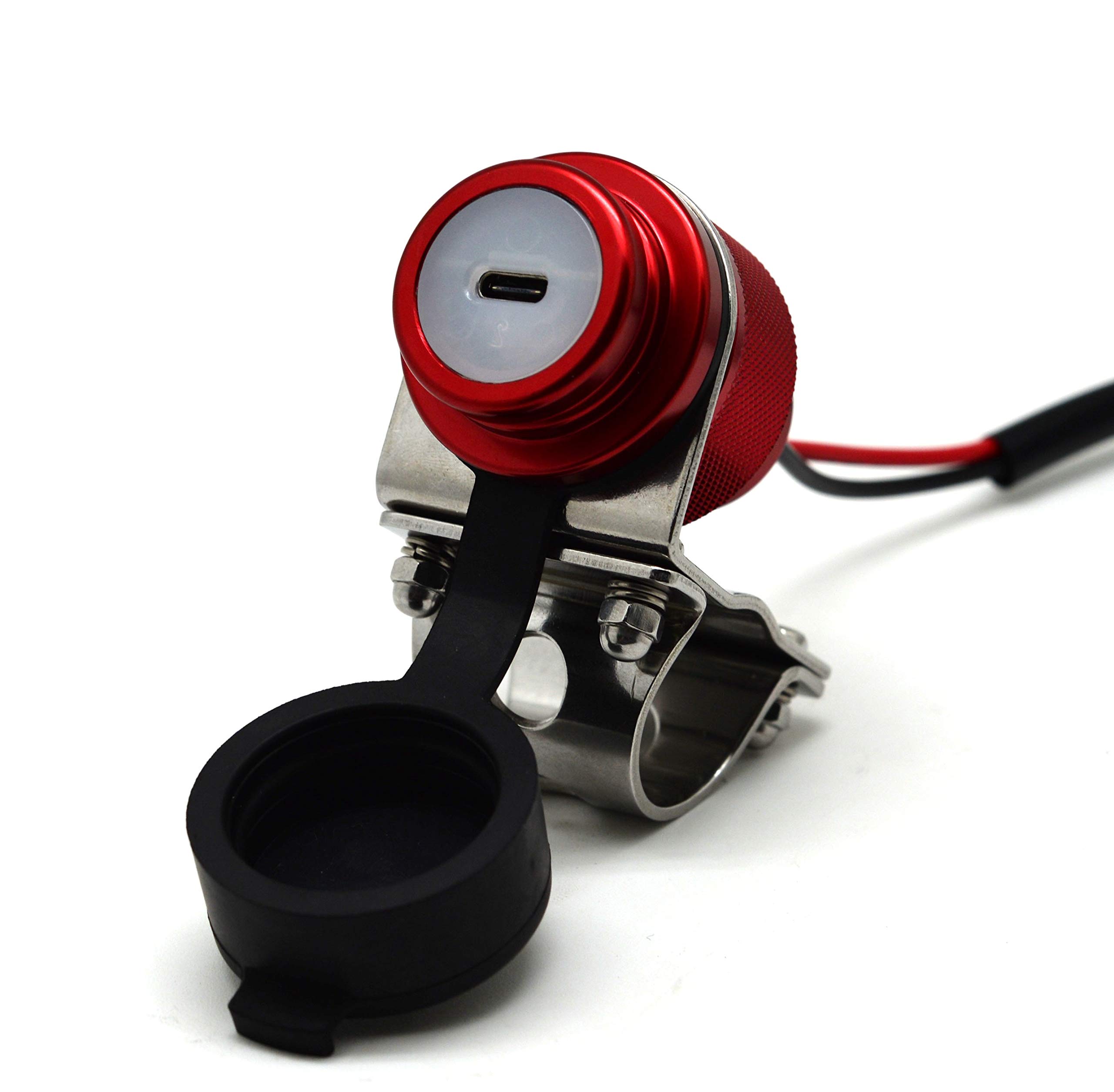 Cliff Top Aluminium Motorcycle Handlebar Type-C USB Charger, Compatible with Type-C Smartphones, Tablets, MacBook, Ultrabooks, PixelBook etc. (Maroon)