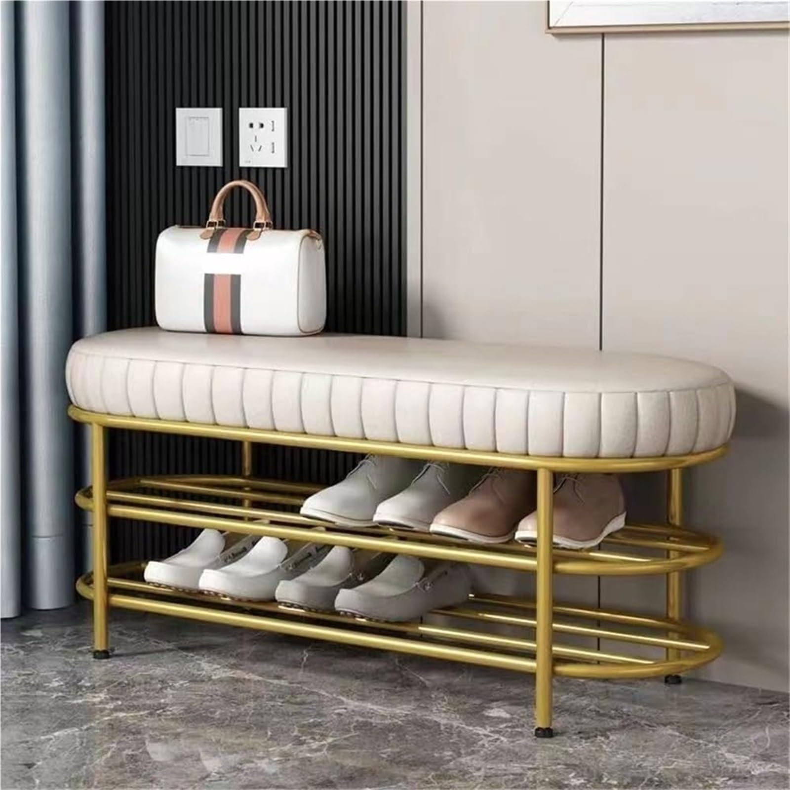 Banc à chaussures blanc en cuir et meuble rangement entrée | 100cm