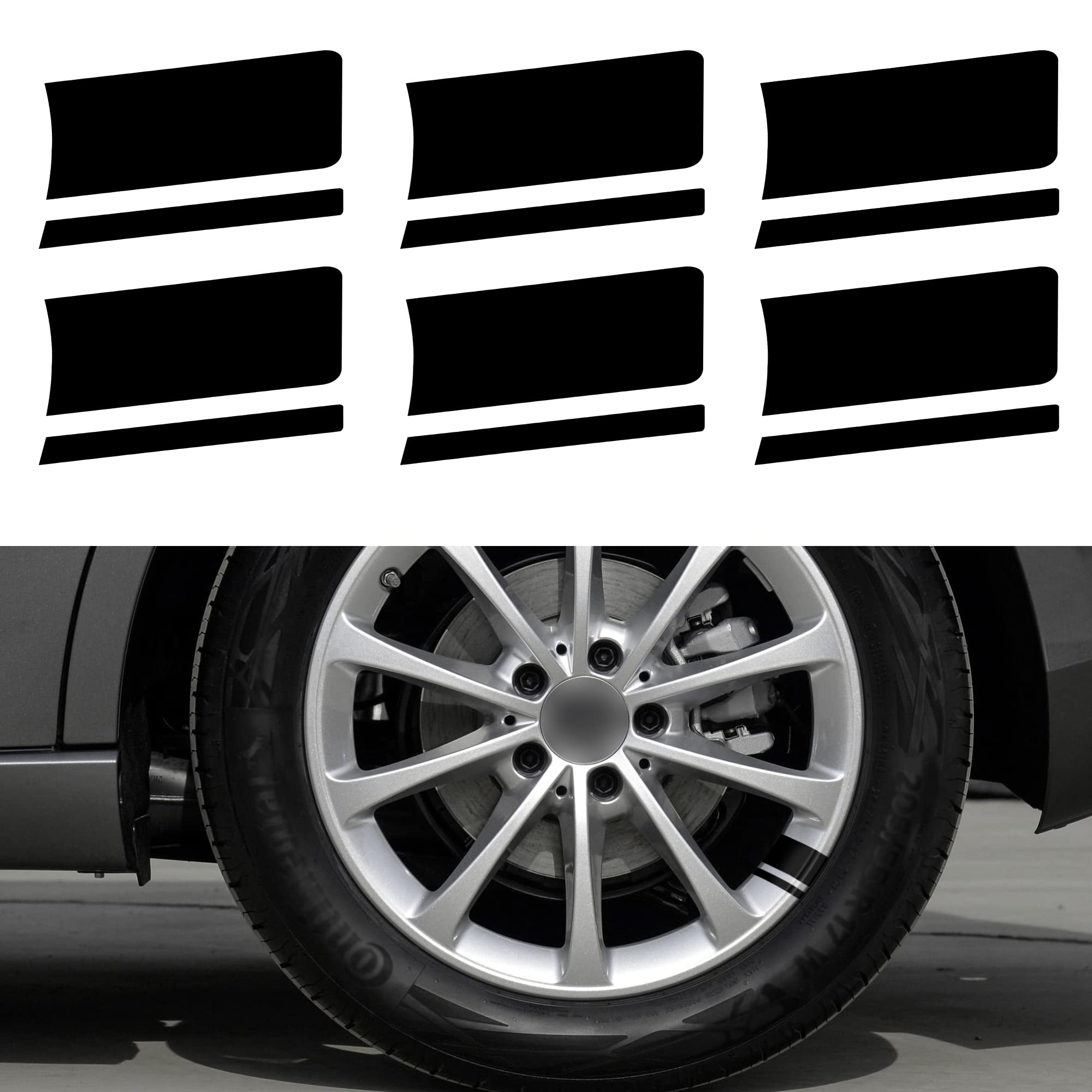Kelenate® (Black) 6pcs Wheel Rim Stripe Reflective Stickers for Car Vinyl Reflective Safety Decoration Stripe Universal Rim Decals for Bumper Fender Accessories Compatible with Titan