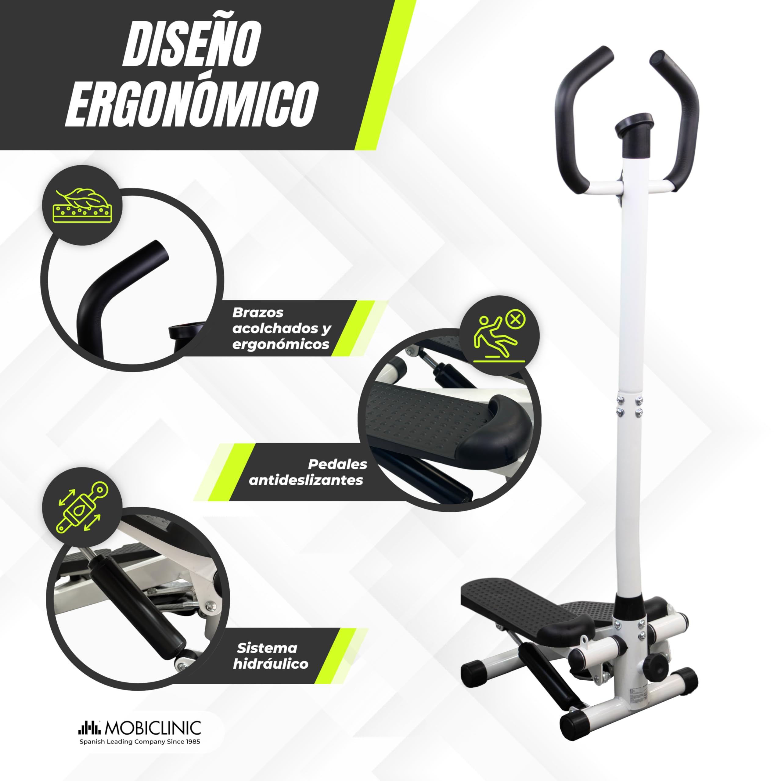 Mobiclinic®, Máquina de Steps, Regulable en Altura, Monitor LCD, Intensidad Ajustable, Pedales Antideslizantes, Stepper, Máquina Paso a Paso, Compacta, Ejercicio en Casa, Step-Pro