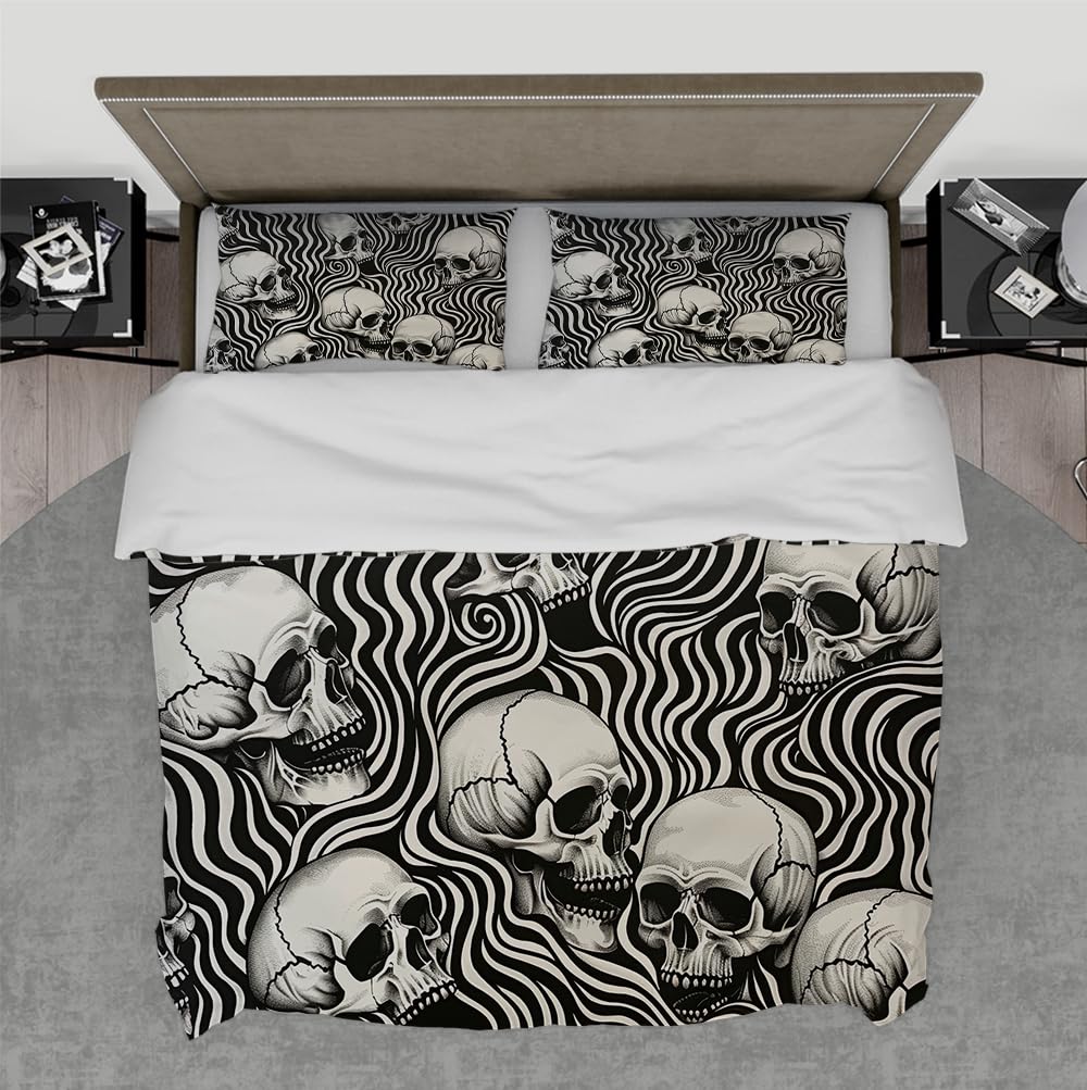 Housse de Couette Crâne 200x220cm : Literie d'Horreur Durable sans Décoloration
