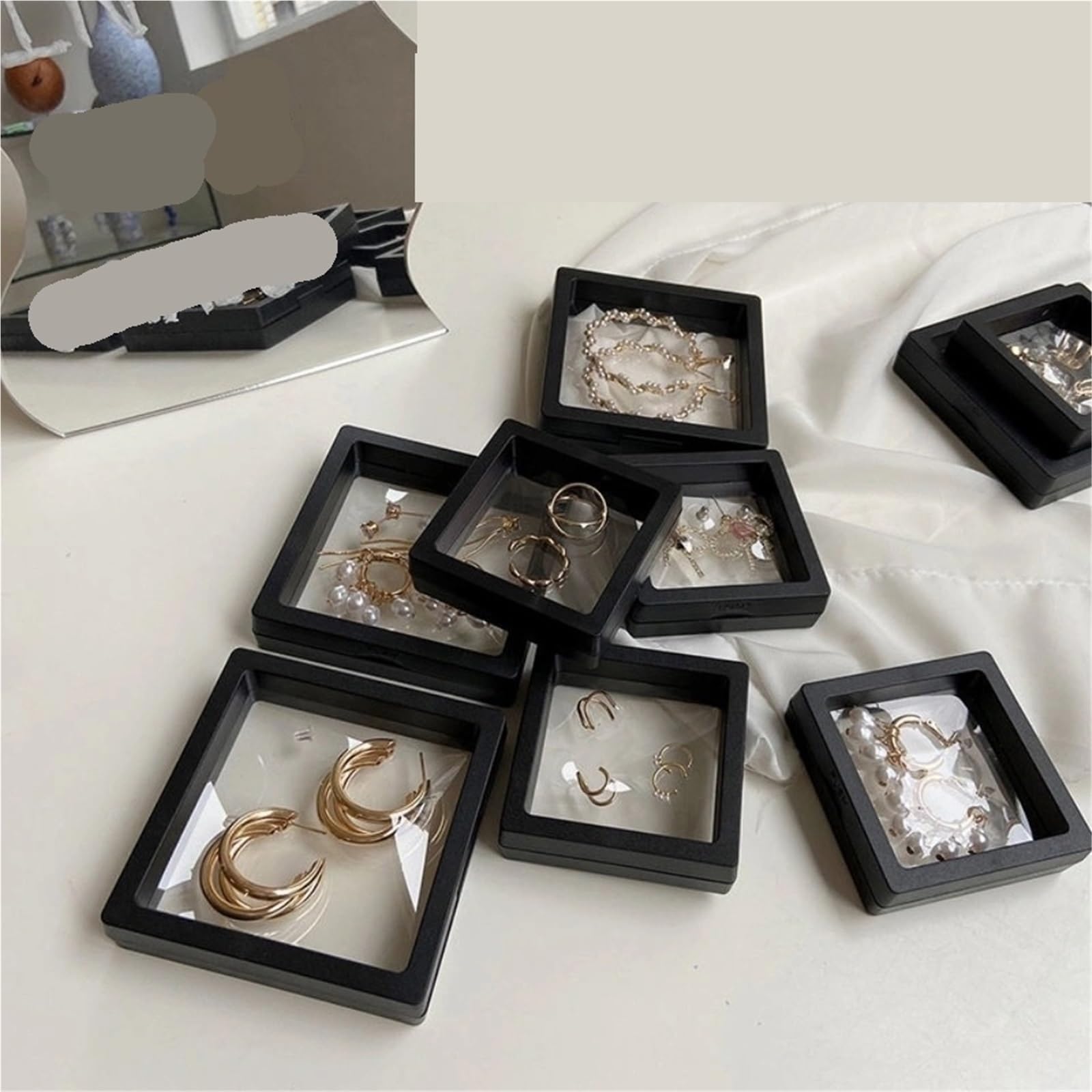 Schwimmende 3D-Schmuckvitrine aus Kunststoff | 7x7/9x9/11x11 cm, 10/25 Stück, for Ordnen, Aufhängen und zur 3D-Ansicht von Schmuck.(25pcs,11X11cm)